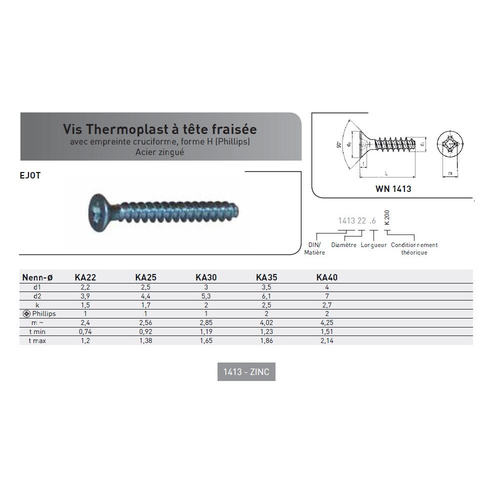 VIS THERMOPLAST TF POZI WN 1413 ACIER ZINGUE photo du produit Vue arrière L