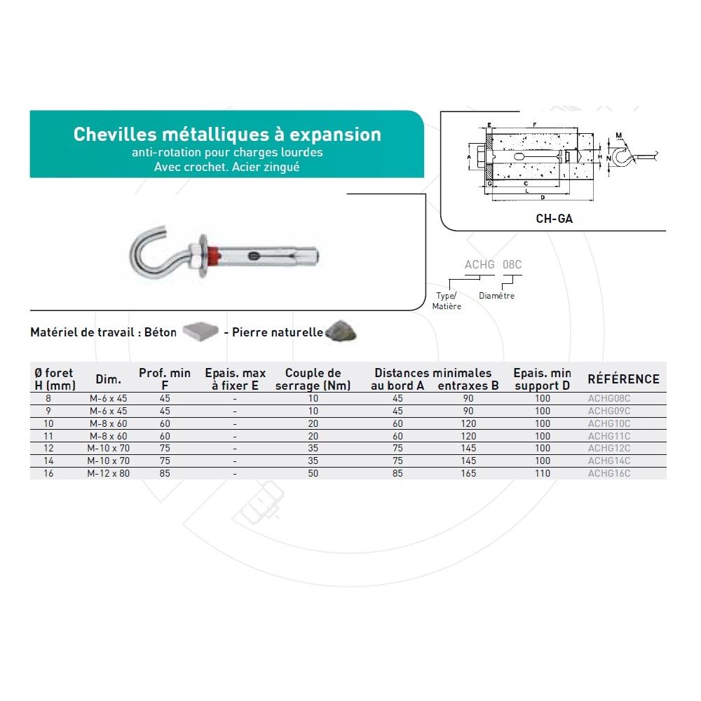 CHEV. MET A EXPANSION CROCHET ANTI-ROTATION ACIER ZINGUE photo du produit Vue arrière L