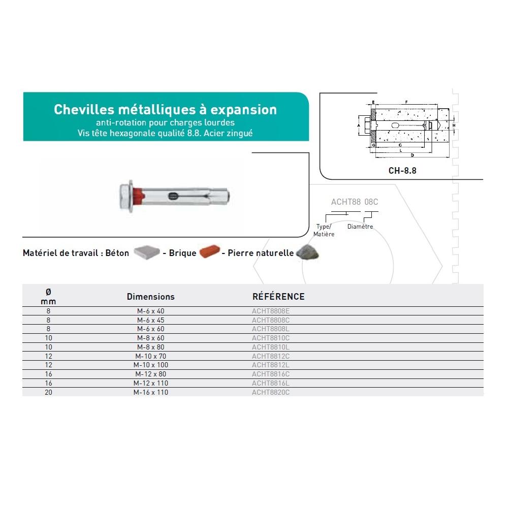 CHEV. MET A EXPANSION TH ANTI-ROTATION CL 8.8 ACIER ZINGUE photo du produit Vue arrière L