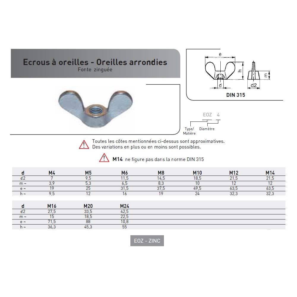 ECROU OREILLES DIN 315 M4 ZING photo du produit Vue arrière L
