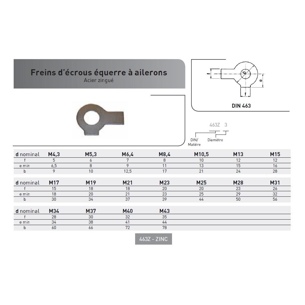 FREIN D'EQUERRE AILERONS DIN 463 ACIER ZINGUE photo du produit Vue arrière L