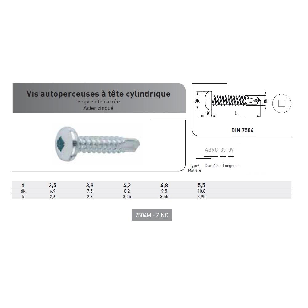 VIS AUTOPERCEUSE TCB EMPREINTE CARRE ACIER ZINGUE photo du produit Vue arrière L