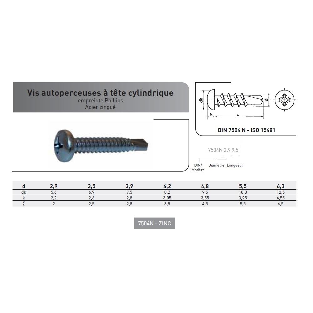 VIS AUTOPERCEUSE TC PHILLIPS DIN 7504N ACIER ZINGUE photo du produit Vue arrière L