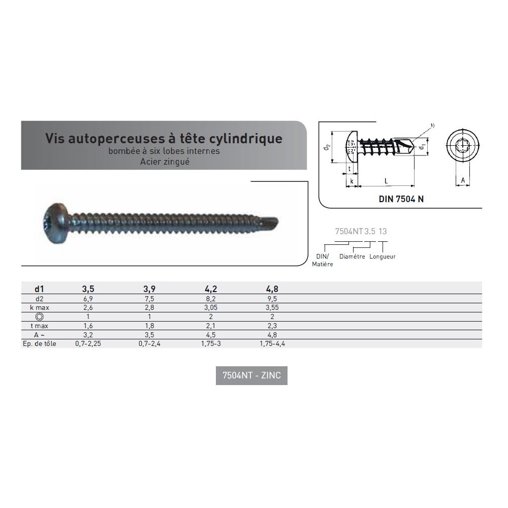VIS AUTOPERCEUSE TC TORX DIN 7504N ACIER ZINGUE photo du produit Vue arrière L