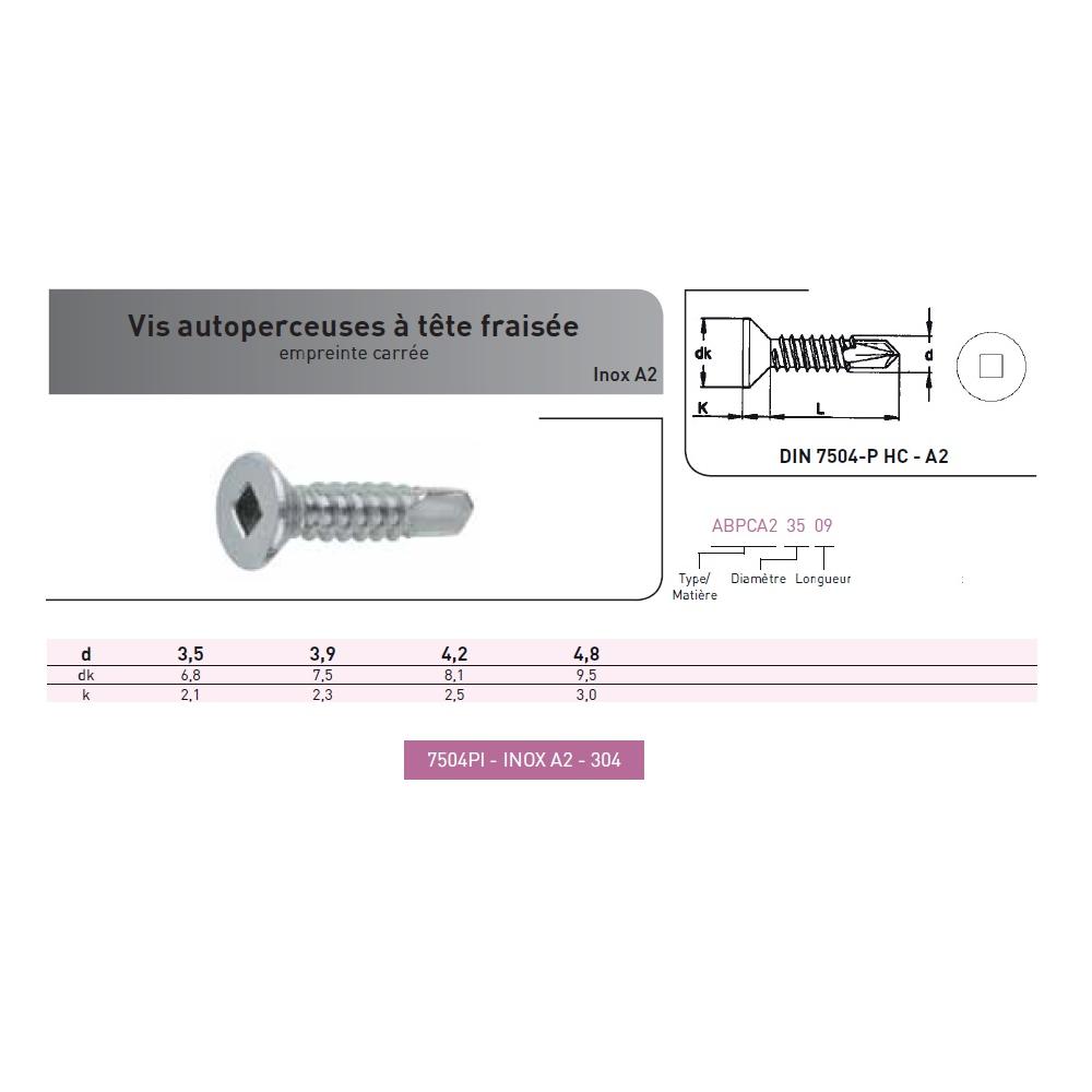 VIS AUTOPERCEUSE TF EMPREINTE CARRE INOX A2 photo du produit Vue arrière L