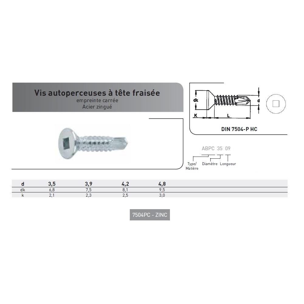 VIS AUTOPERCEUSE TF CARRE DIN 7504P ACIER ZINGUE photo du produit Vue arrière L