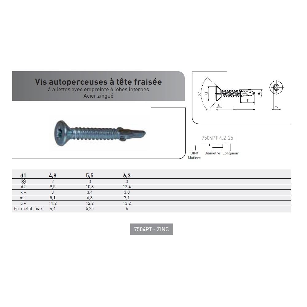 VIS AUTOPERCEUSE TF TORX DIN 7504P ACIER ZINGUE photo du produit Vue arrière L