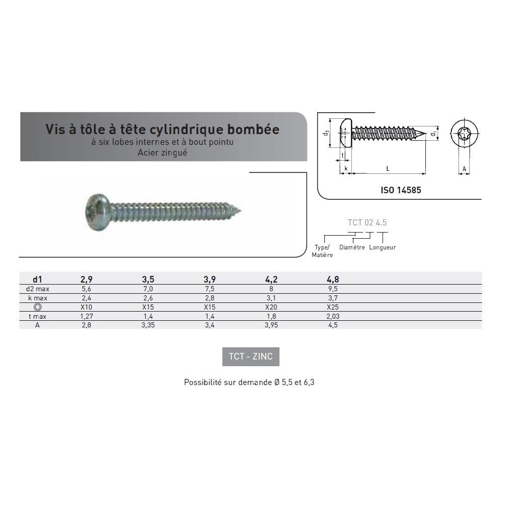 VIS TOLE TC TORX DIN 7981 ACIER ZINGUE photo du produit Vue arrière L
