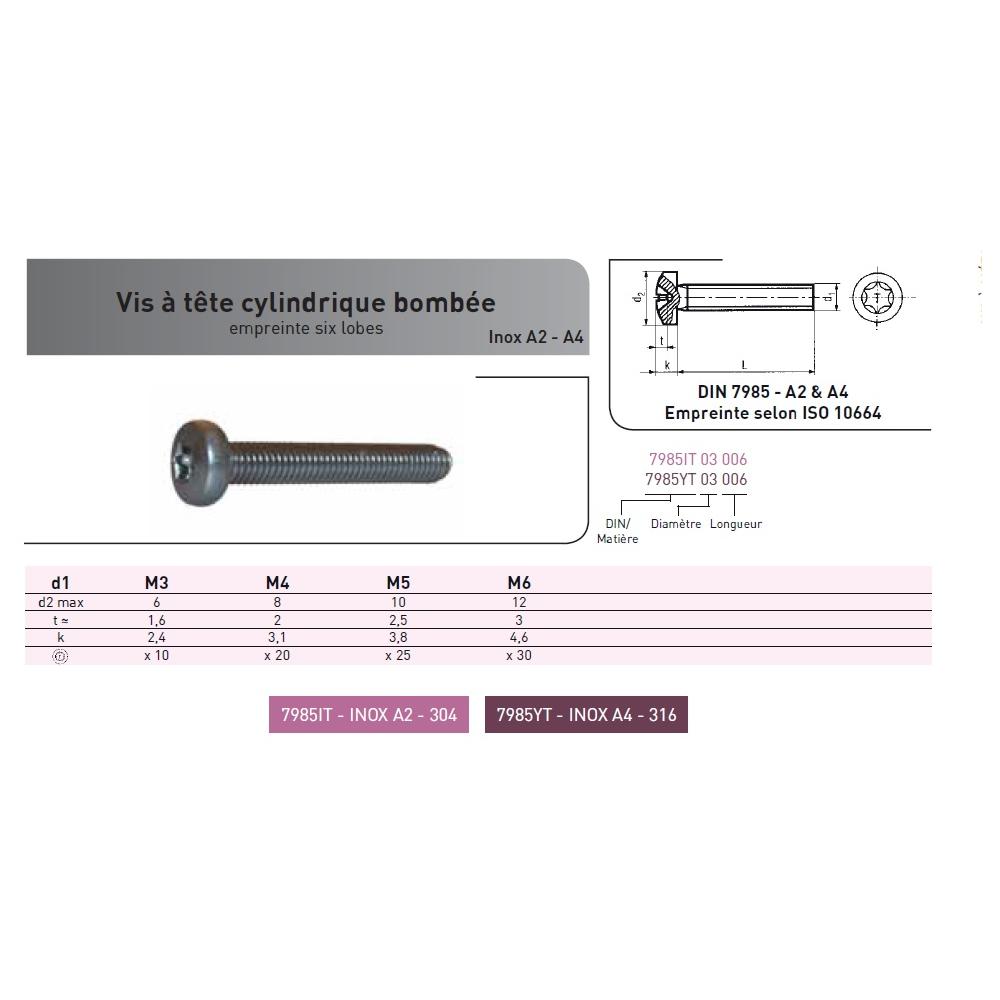 VIS METAUX TCL BOMBEE TORX DIN 7985 INOX A4 photo du produit Vue arrière L