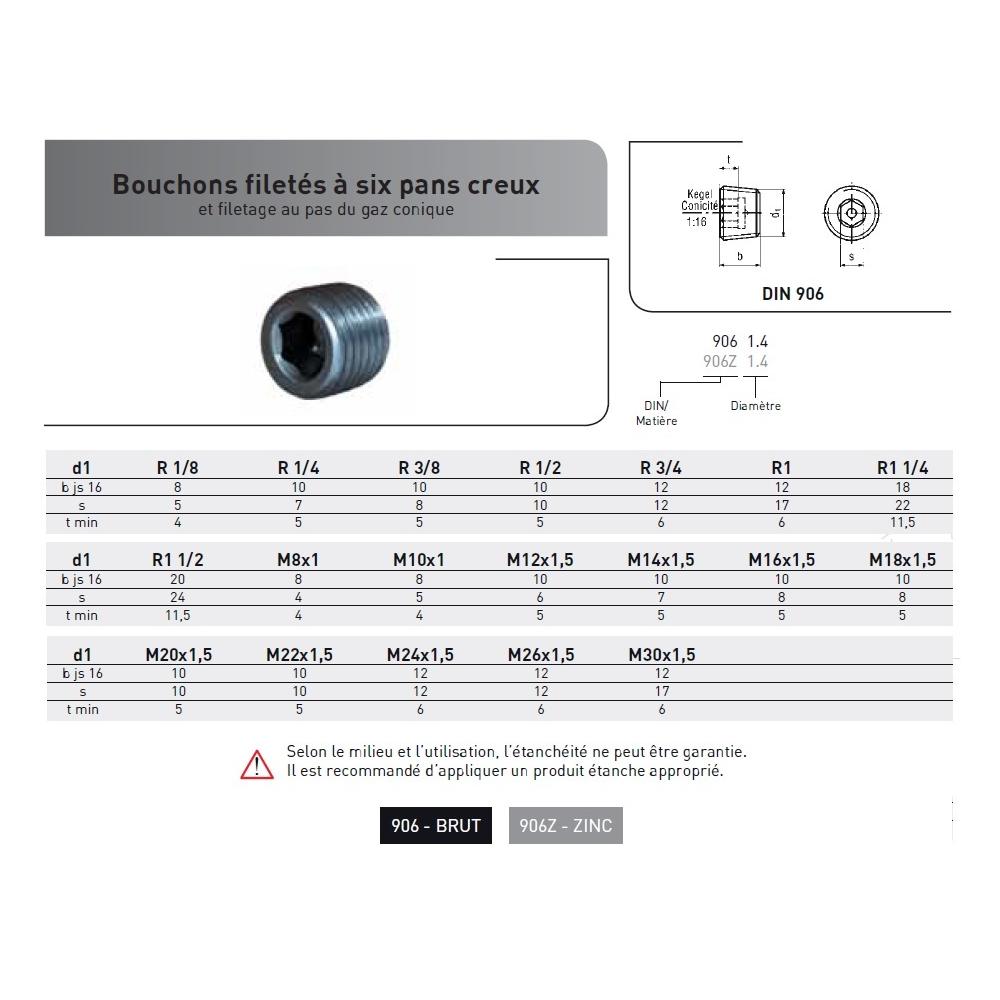 BOUCHONS SIX PANS CREUX M26x1.5 DIN 906 BRUT photo du produit Vue arrière L