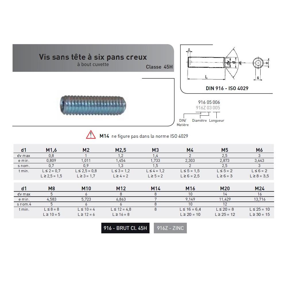 VIS  STHC A BOUT CUVETTE DIN 916 ACIER BRUT 45H photo du produit Vue arrière L