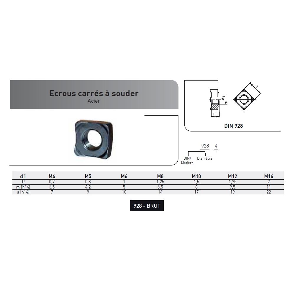 ECROU CARRE A SOUDER M4 ACIER photo du produit Vue arrière L