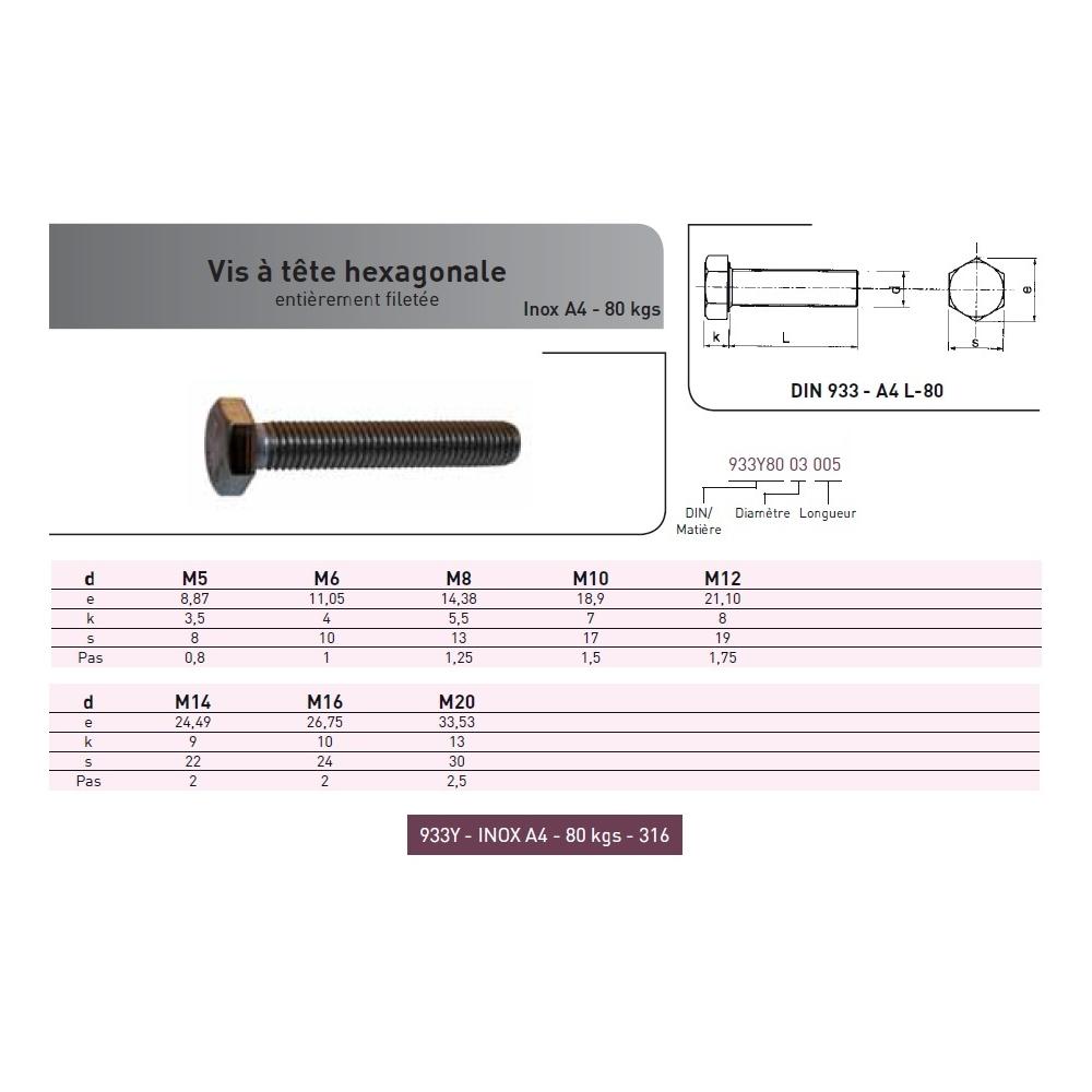VIS TH DIN 933 M8X90 INOX A4-80 photo du produit Vue arrière L