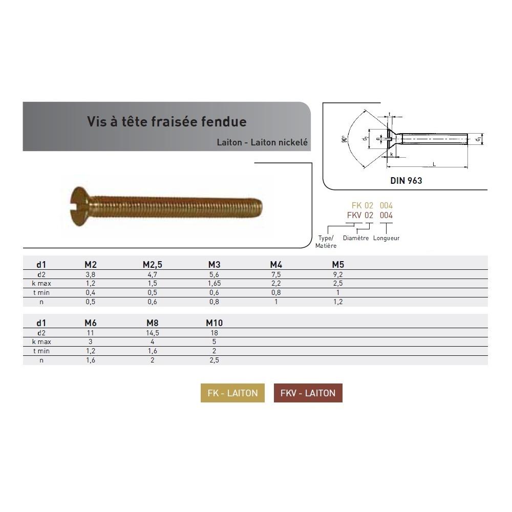VIS METAUX TF FENDUE DIN 963 LAITON photo du produit Vue arrière L