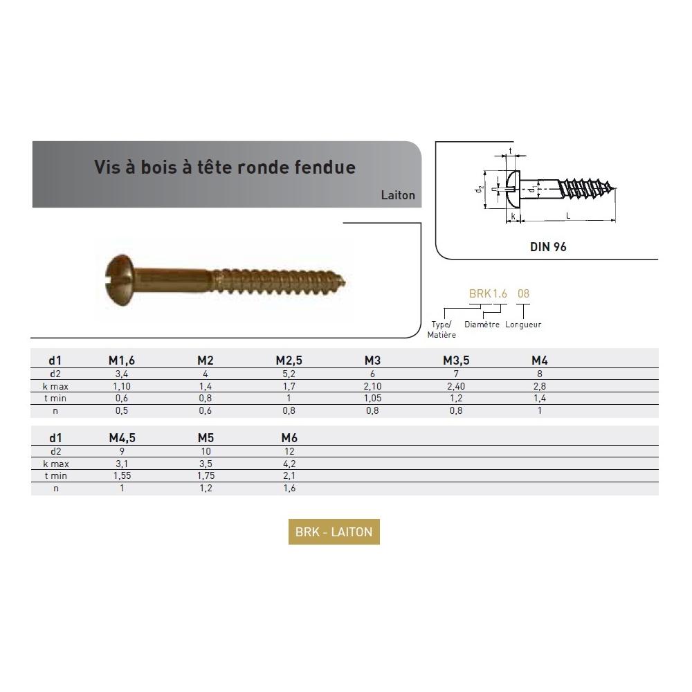 VIS BOIS TR FENDUE DIN 96 LAITON photo du produit Vue arrière L