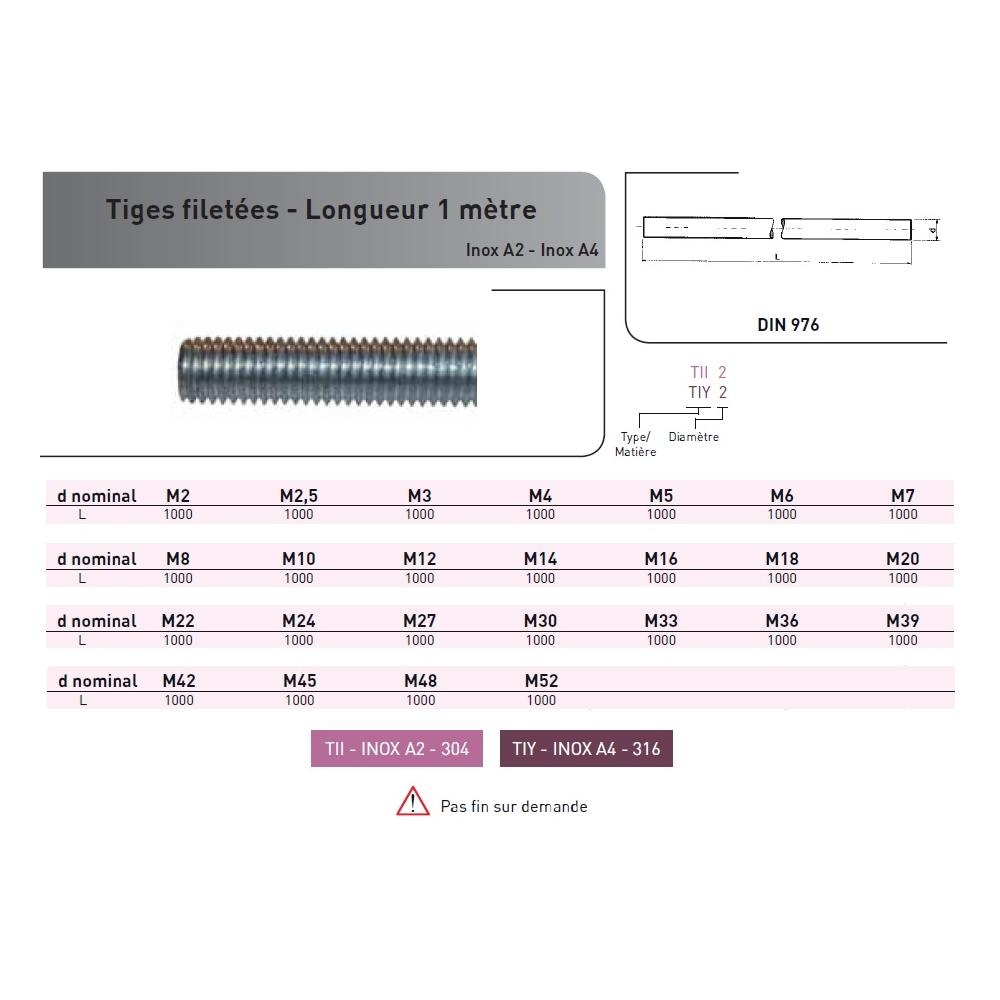 TIGE FILETEE DIN 975 INOX A2 - LG 1M photo du produit Vue arrière L