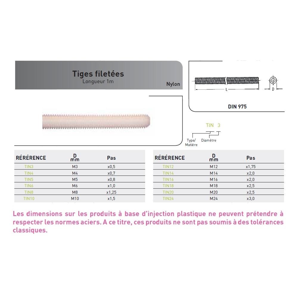 TIGE FILETEE DIN 975 NYLON - LG 1M photo du produit Vue arrière L