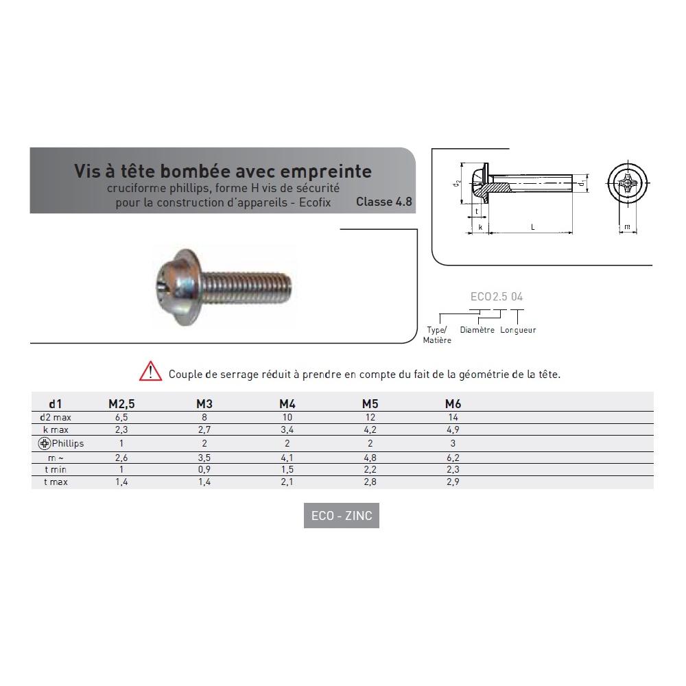 VIS ECOFIX TC PHILLIPS ACIER ZINGUE CL 4.8 photo du produit Vue arrière L