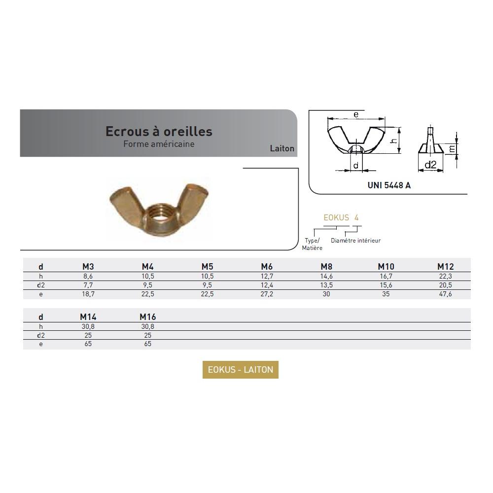 ECROU OREILLES ''FORME AMERICAINE'' LAITON photo du produit Vue arrière L