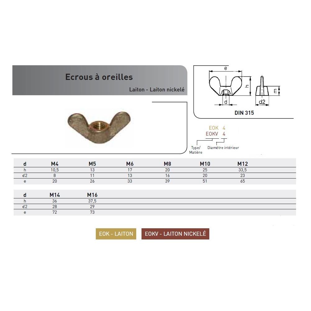 ECROU OREILLES DIN 315 LAITON NICKELE photo du produit Vue arrière L