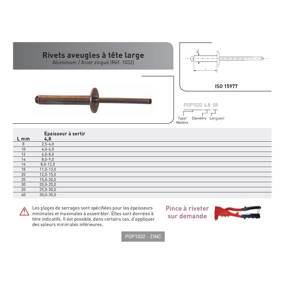 RIVET POP ISO 15977 TETE LARGE AL/AC photo du produit Vue arrière L