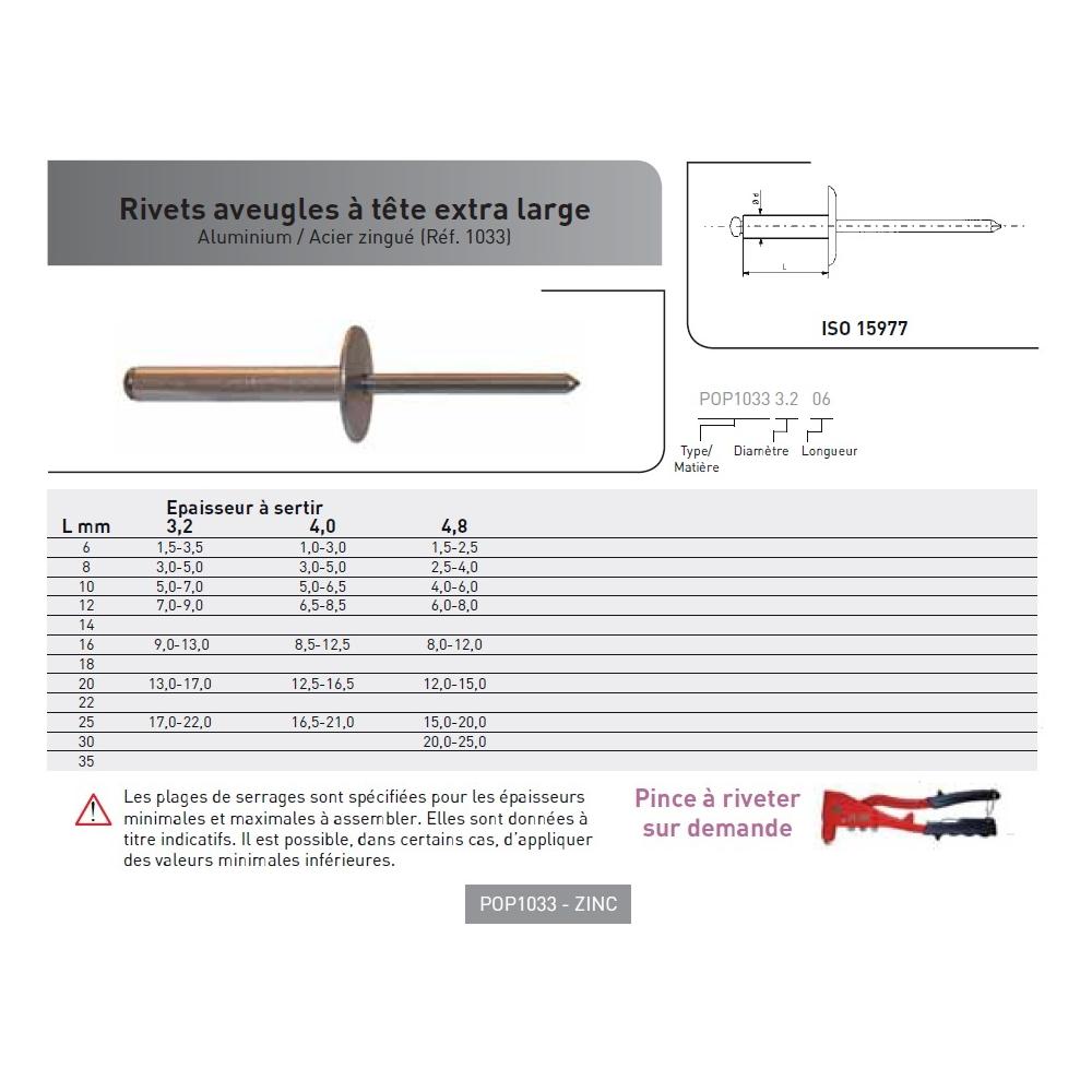 RIVET POP ISO 15977 TETE EXTRA LARGE AL/AC photo du produit Vue arrière L