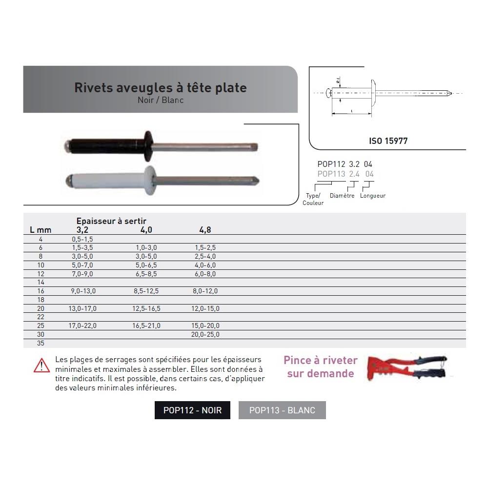 RIVET POP ISO 15977 TETE PLATE AL/AC NOIR photo du produit Vue arrière L