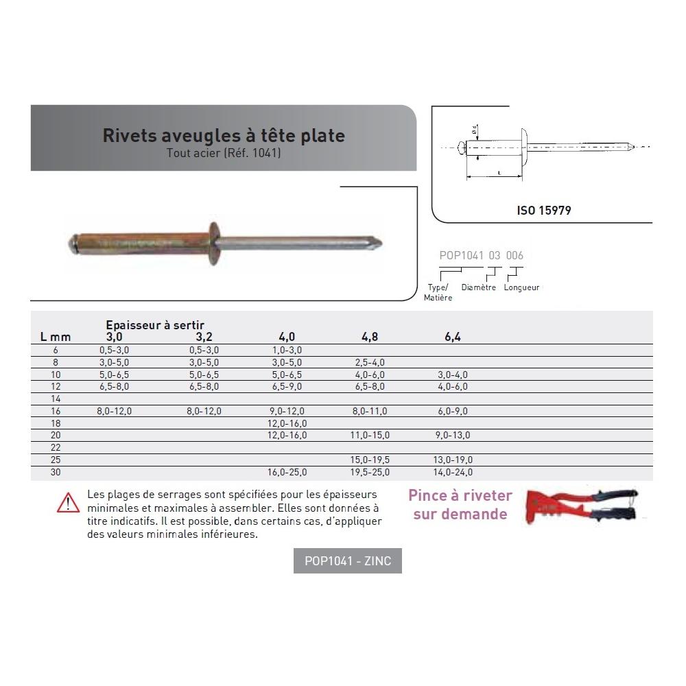 RIVET POP ISO 15979 TETE PLATE TOUT ACIER photo du produit Vue arrière L