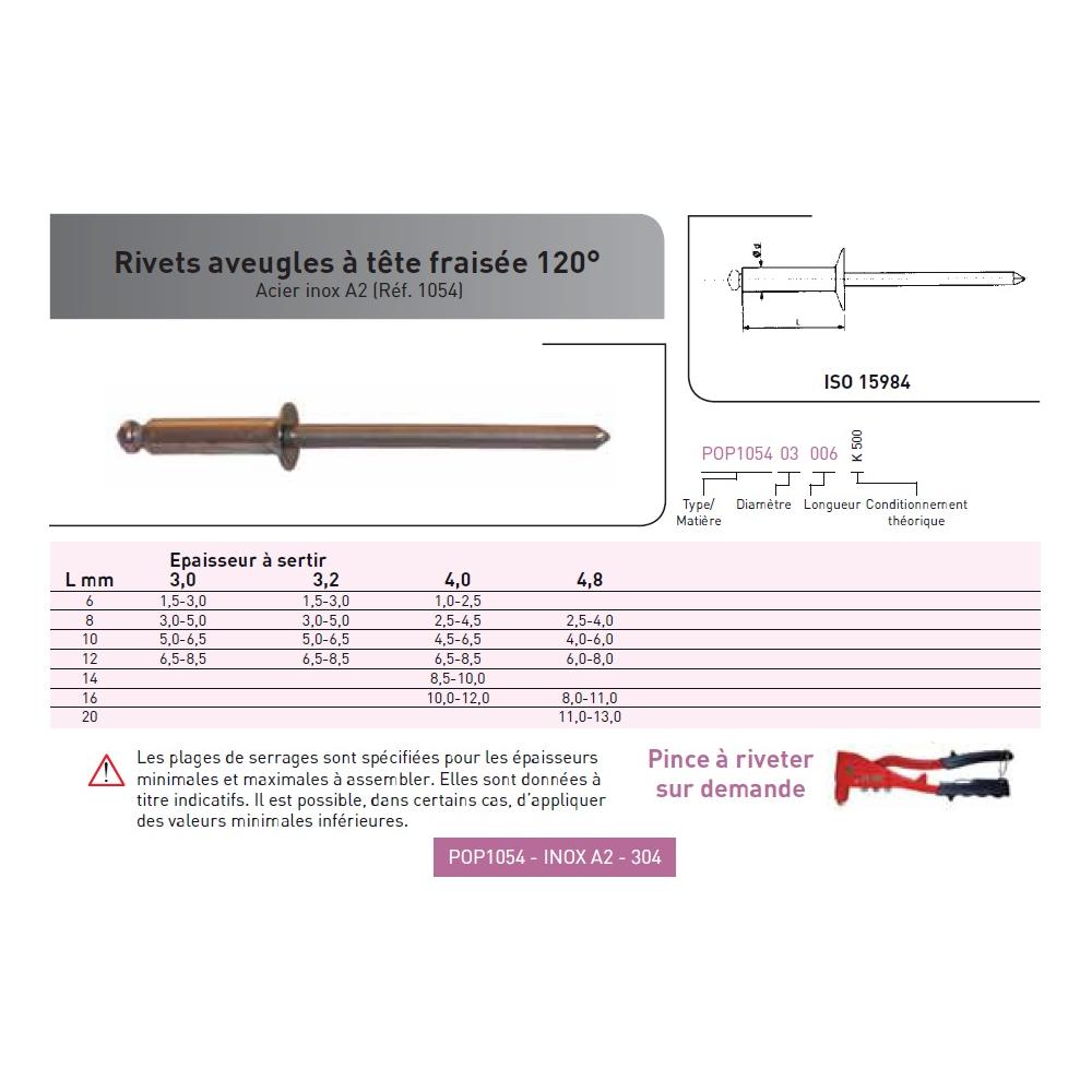 RIVET POP ISO 15984 TETE FRAISEE INOX 304 photo du produit Vue arrière L