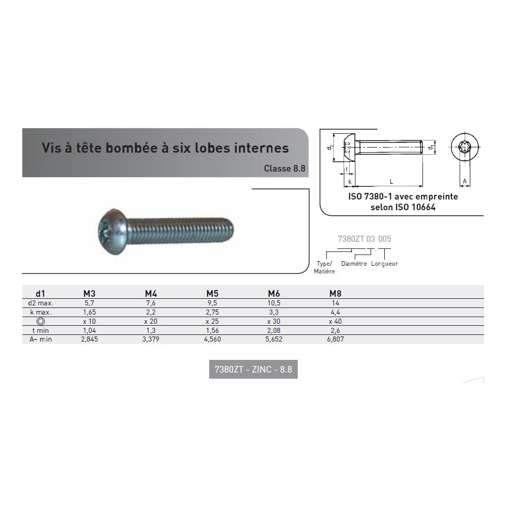 VIS METAUX TB TORX ISO 7380-1 ACIER ZINGUE CL8.8 photo du produit Vue arrière L