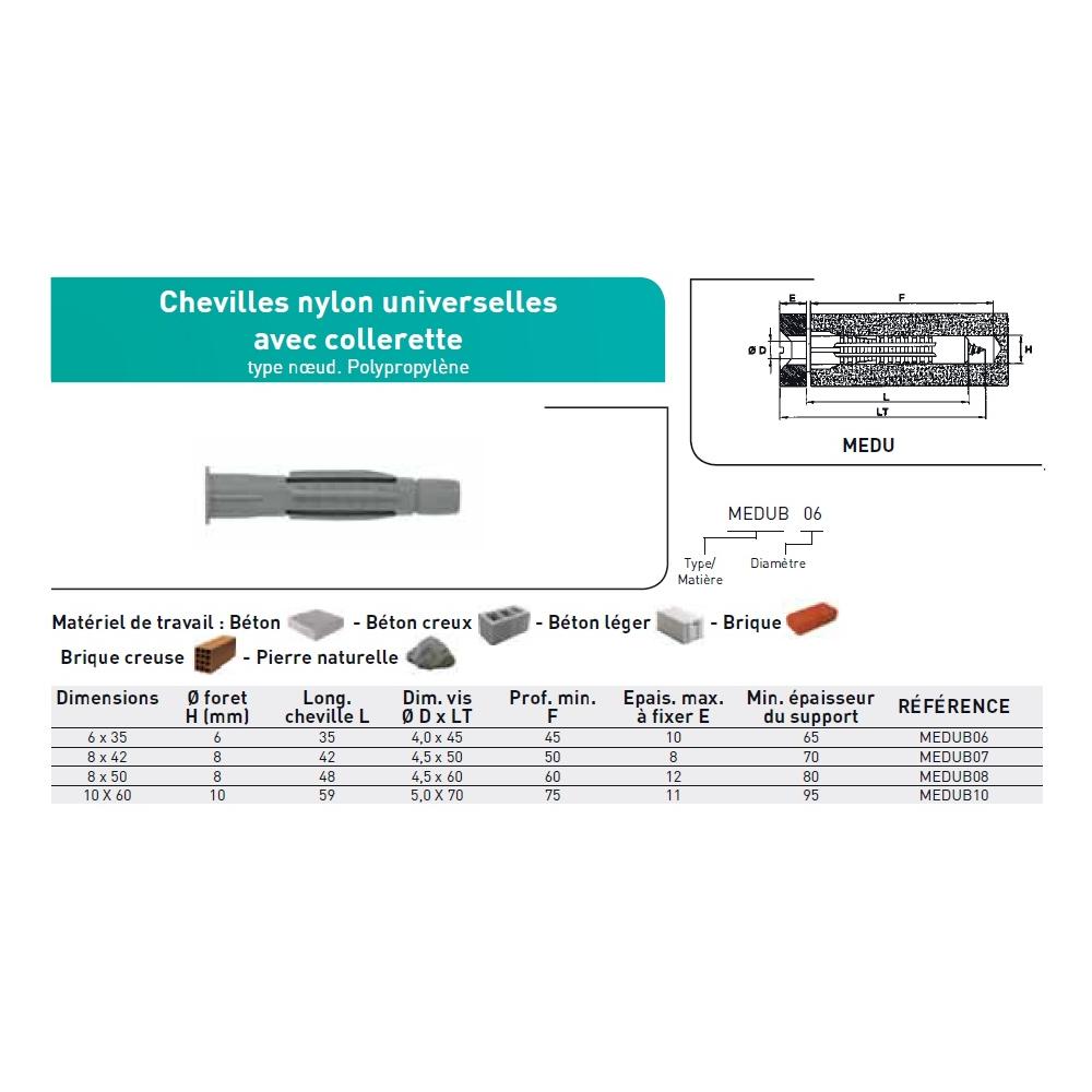 CHEVILLE POLYPROPYLENE UNIVERSELLE AVEC COLLERETTE photo du produit Vue arrière L