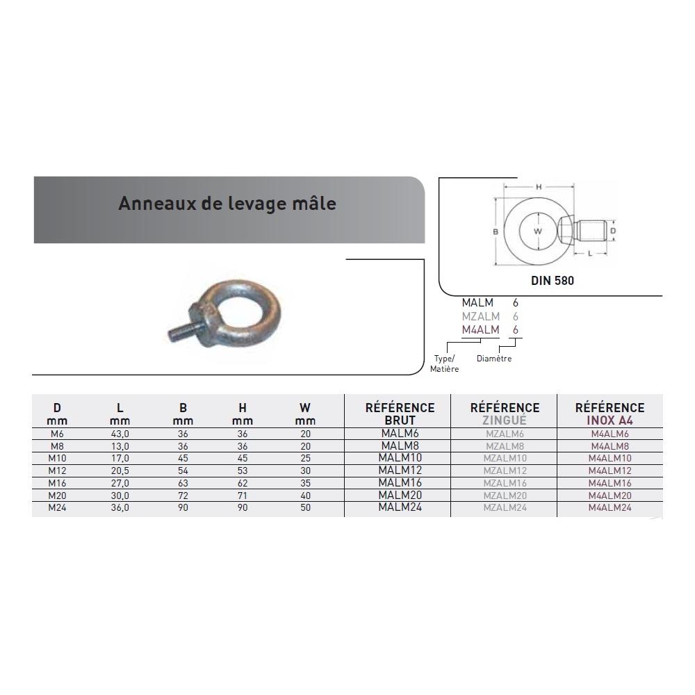 ANNEAU LEVAGE MALE DIN 580 ACIER ZINGUE photo du produit Vue arrière L