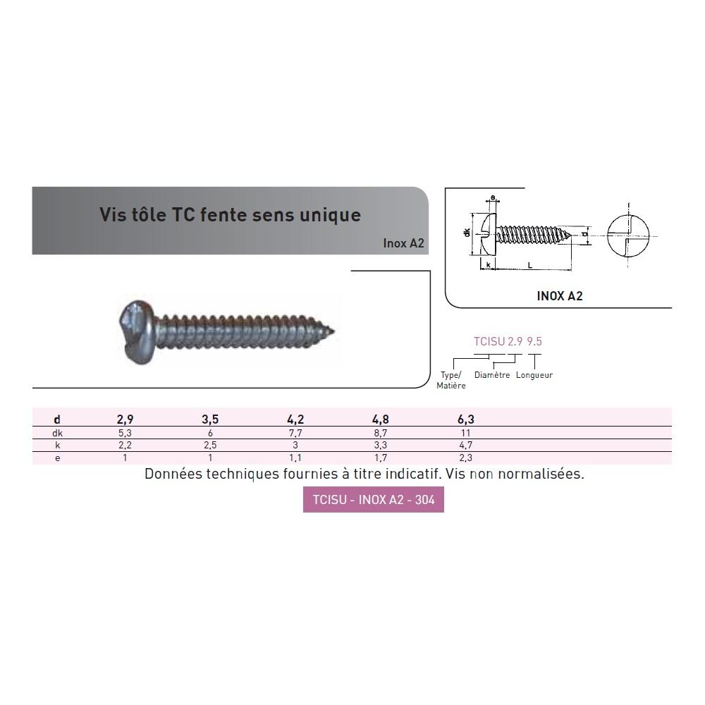 VIS INVIOLABLE TOLE TC SENS UNIQUE INOX A2 photo du produit Vue arrière L