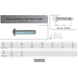 CLOU CANNELE A TETE DEMI RONDE DIN 1476 ACIER ZINGUE photo du produit Vue arrière M