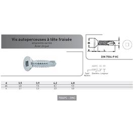 VIS AUTOPERCEUSE TF CARRE DIN 7504P ACIER ZINGUE photo du produit Vue arrière M