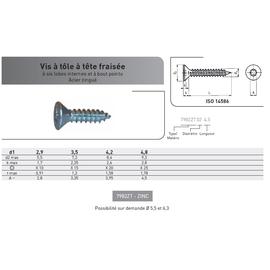 VIS TOLE TF TORX T25 DIN 7982C ACIER ZINGUE photo du produit Vue arrière M