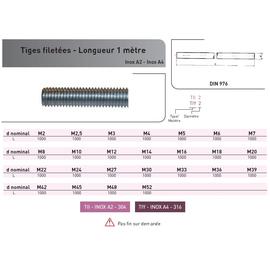 TIGE FILETEE DIN 975 INOX A2 - LG 1M photo du produit Vue arrière M