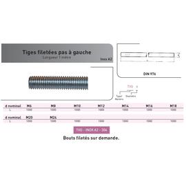 TIGE FILETEE DIN 975 INOX A2 - PAS A GAUCHE - LG 1M photo du produit Vue arrière M