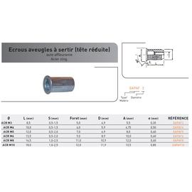 ECROU A SERTIR T AFFLEURANTE CRANTE OUVERT ACIER ZINGUE photo du produit Vue arrière M